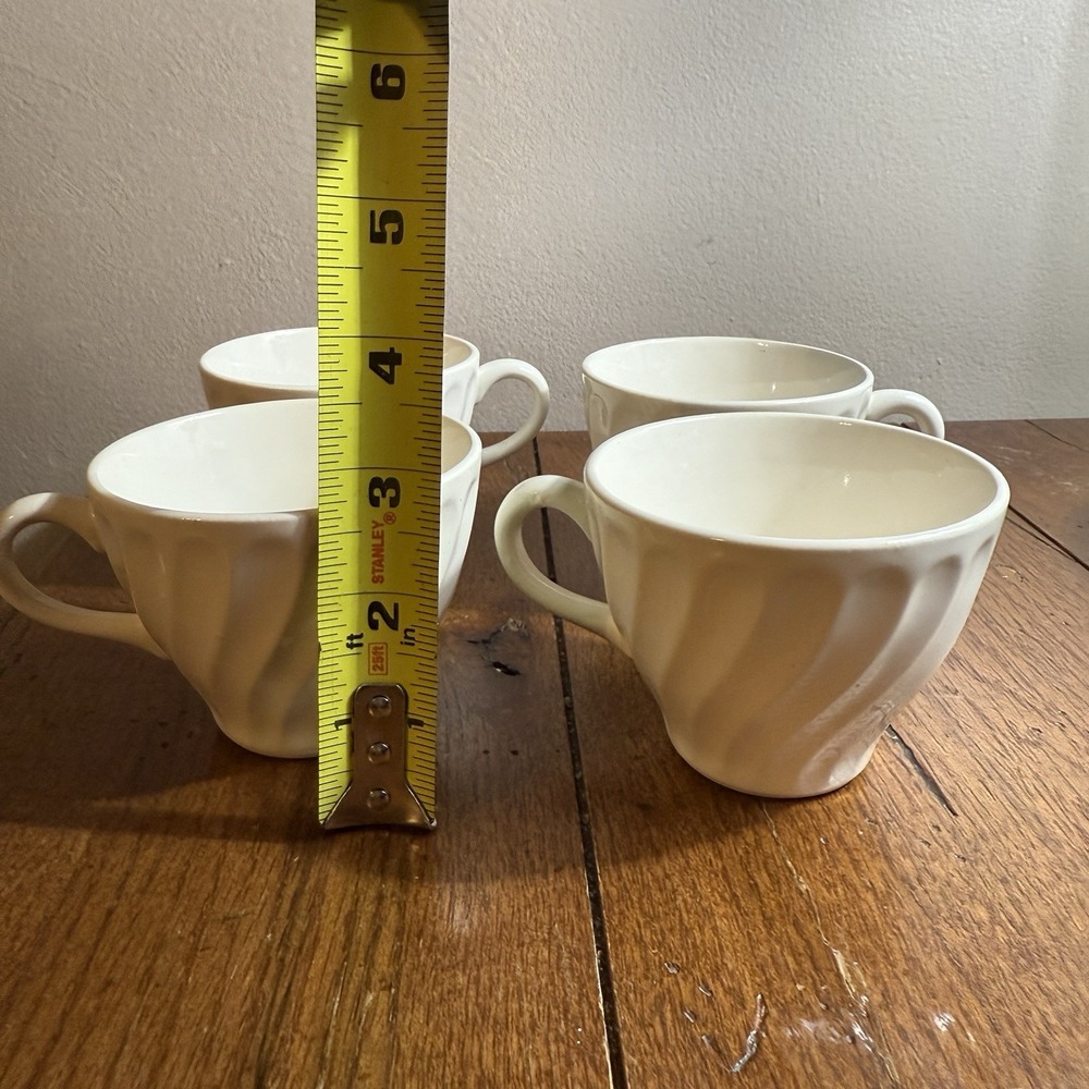 VTG 13 Piece Set-‎ White Swirl Unmarked-4 Fruit Bowls 4-Saucers-4 Mugs-1 Creamer - Picture 8 of 16